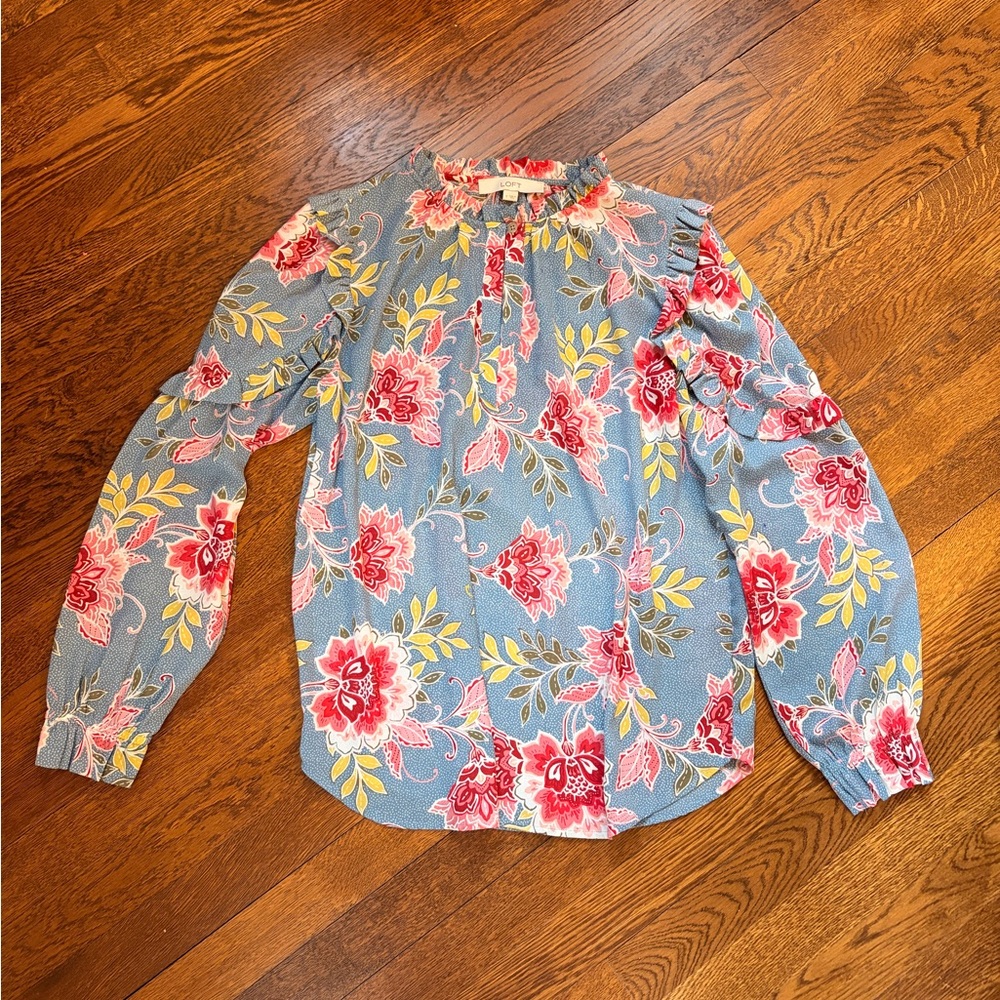 LOFT Floral Blouse in Blue and Pink